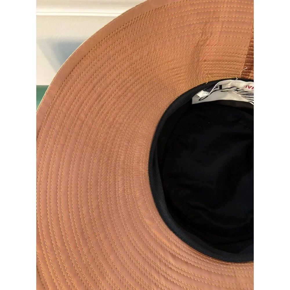 Vtg Mr Kim Original Sun Hat Wide Brim Satin Ribbon Bow Gold Bronze 1950s 60s